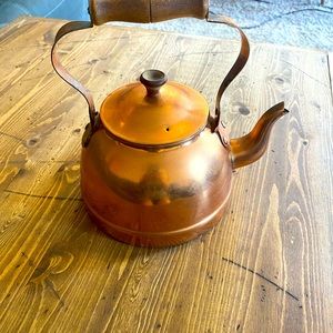 Vintage ODI solid copper tea pot with wooden handle Petina No cracks